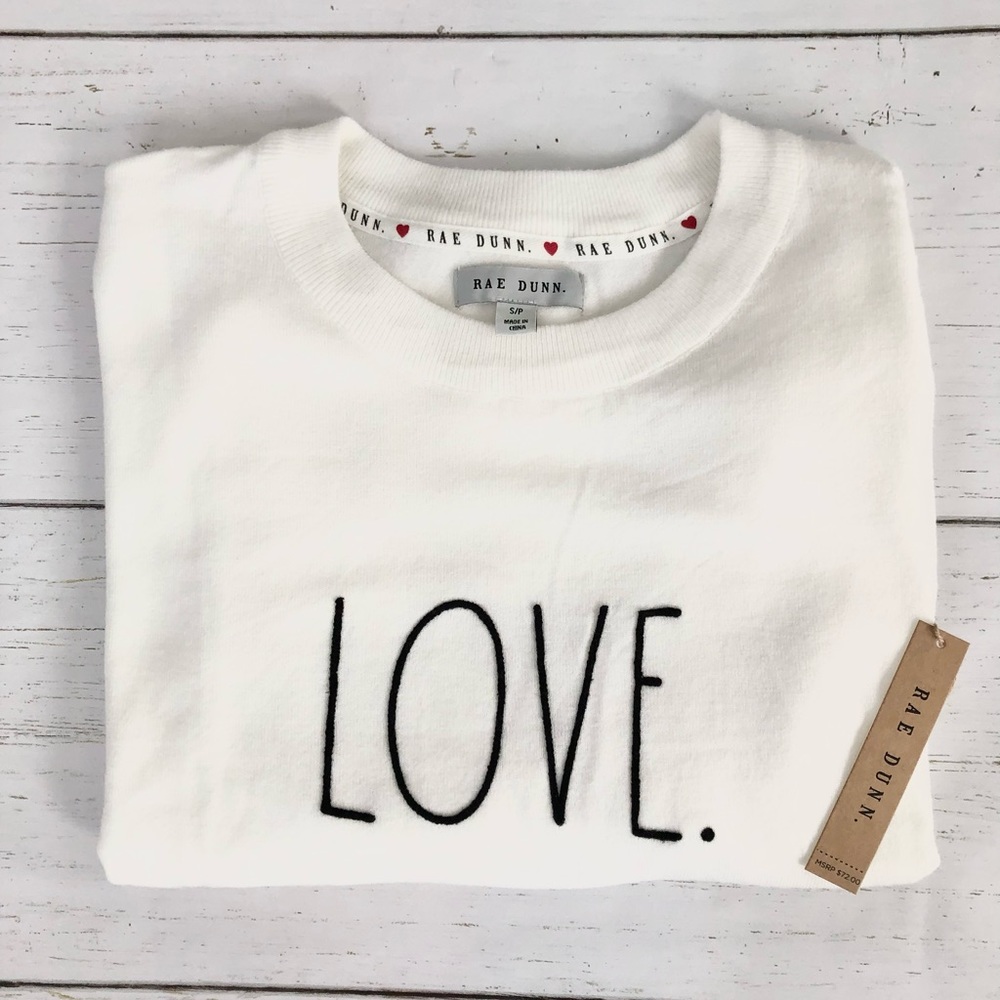 Rae Dunn "Love" white and black sweater - new